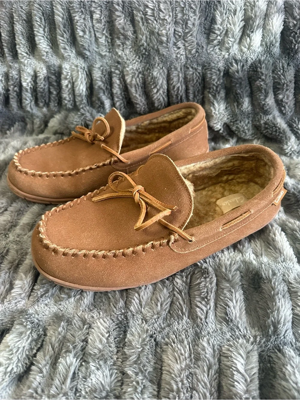Clarks Men's Brown Suede Faux-Fur Lined Moccasin Loafers